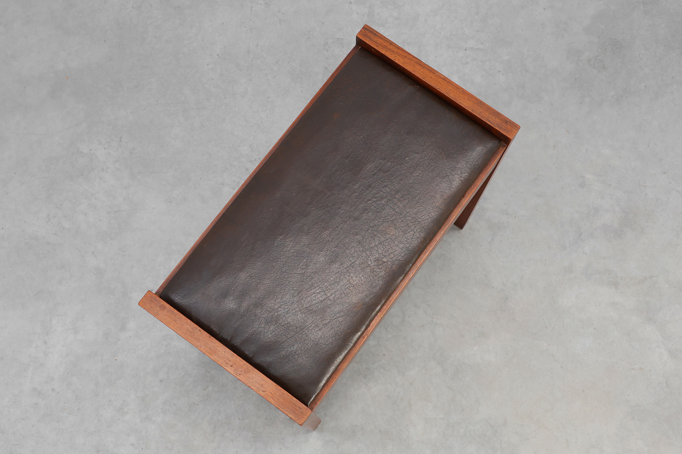 Art Deco Walnut Stool with Leather Seat, Belgium ca. 1925thumbnail